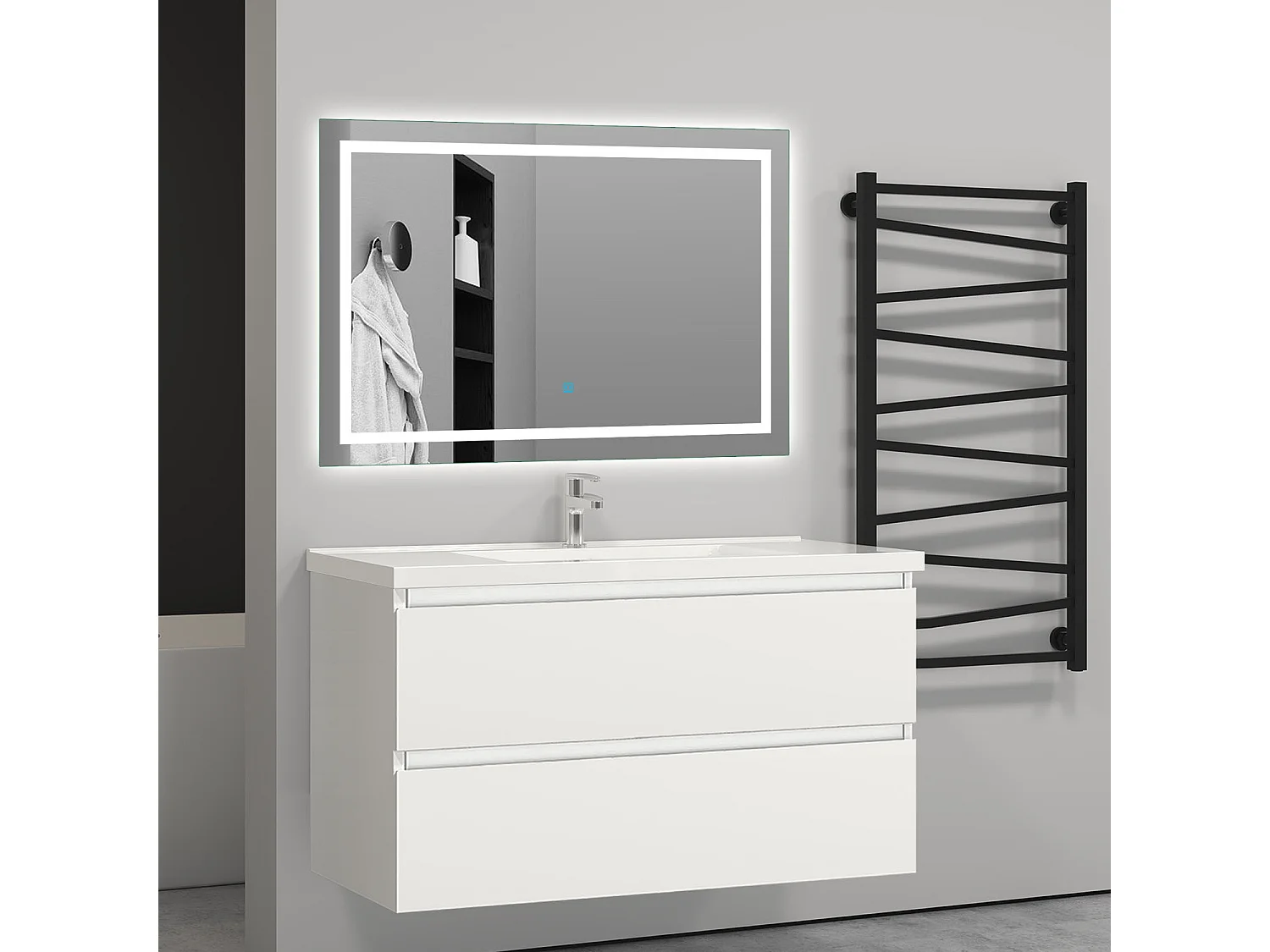 Meuble salle de bain blanc avec 2 tiroirs à une fermeture amortie avec une vasque à suspendre 99x44.5x52(L*W*H)cm