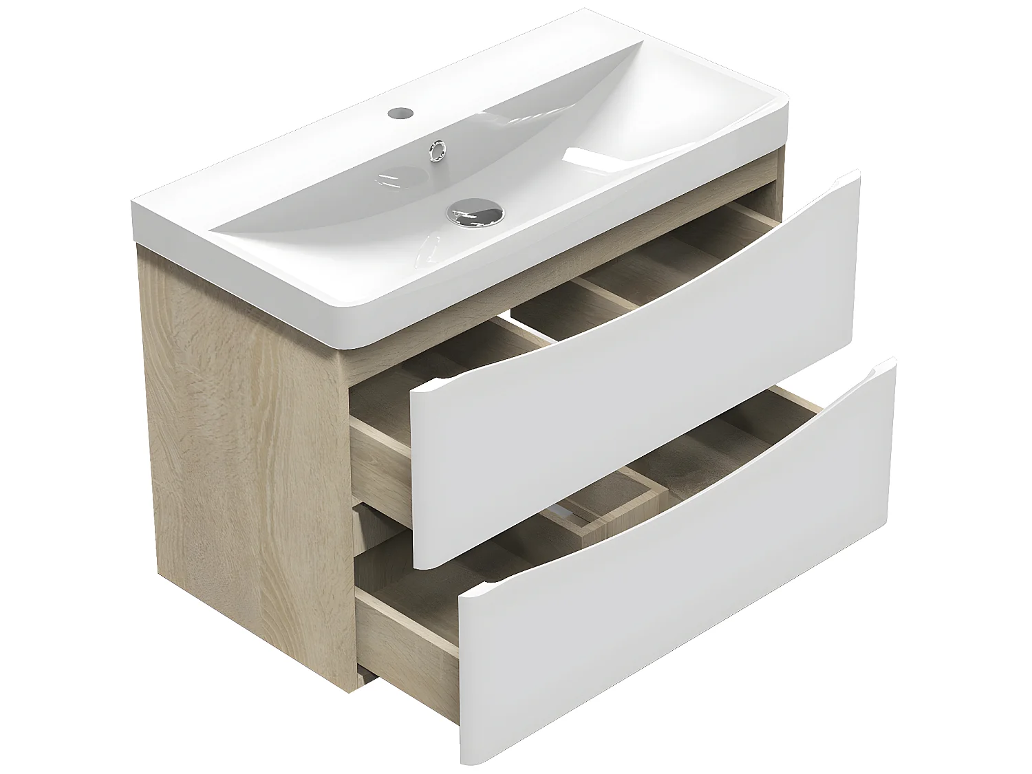 Meuble de rangement de salle de bain avec lavabo Blanc et Bois Clair 80cm Aica