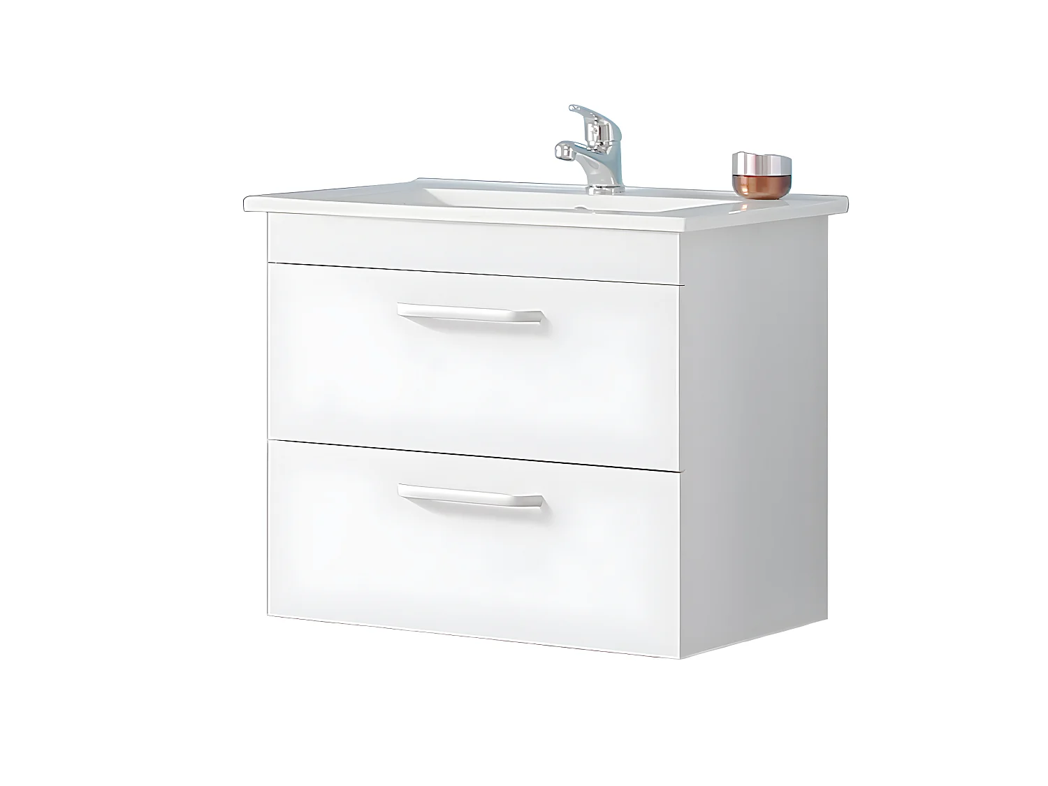 Meuble lave-mains à suspendre avec lavabo Blanc 2 tiroirs 60cm Aica