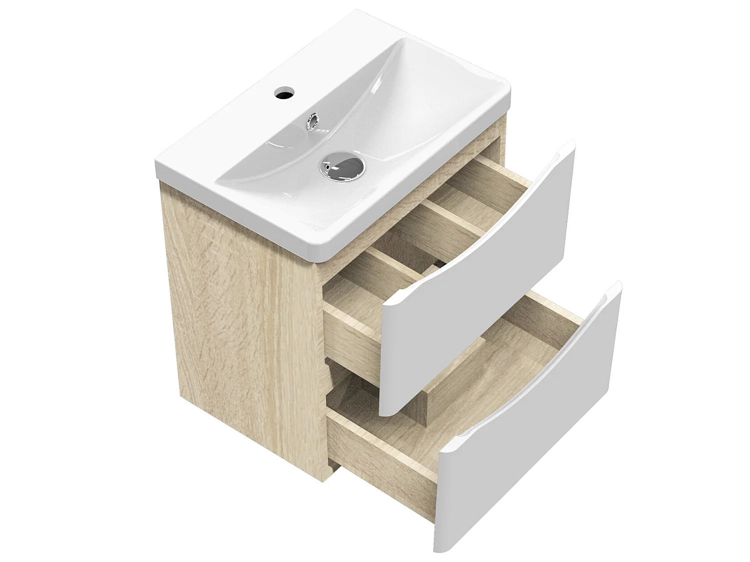 Meuble salle de bain 49.5x34.5x50cm 2 tiroirs meuble suspendu avec la vasque blanc et bois
