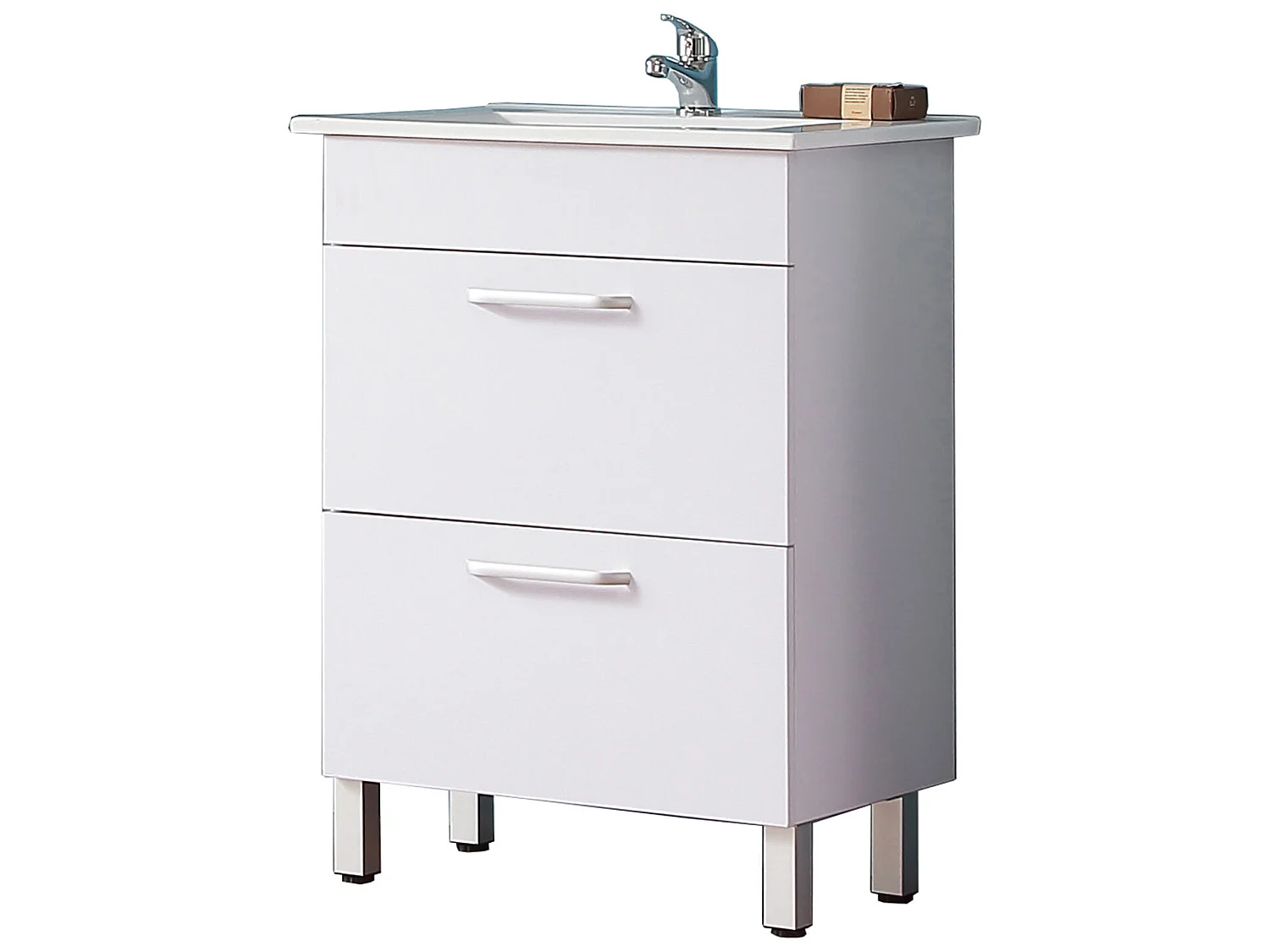 Meuble salle de bain 58x38x82.4cm 2 tiroirs Meuble vasque sur pied couleur blanc Aica