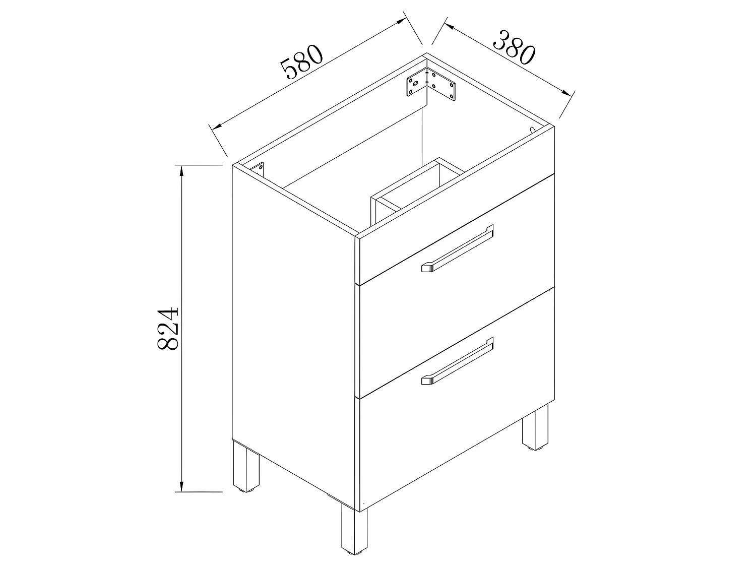 Meuble salle de bain 58x38x82.4cm 2 tiroirs Meuble vasque sur pied couleur blanc Aica