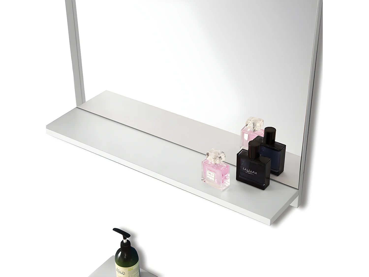 Miroir de salle de bain avec tablette Miroir de courtoisie 60(L)x12(P)x50cm(H) Blanc Aica