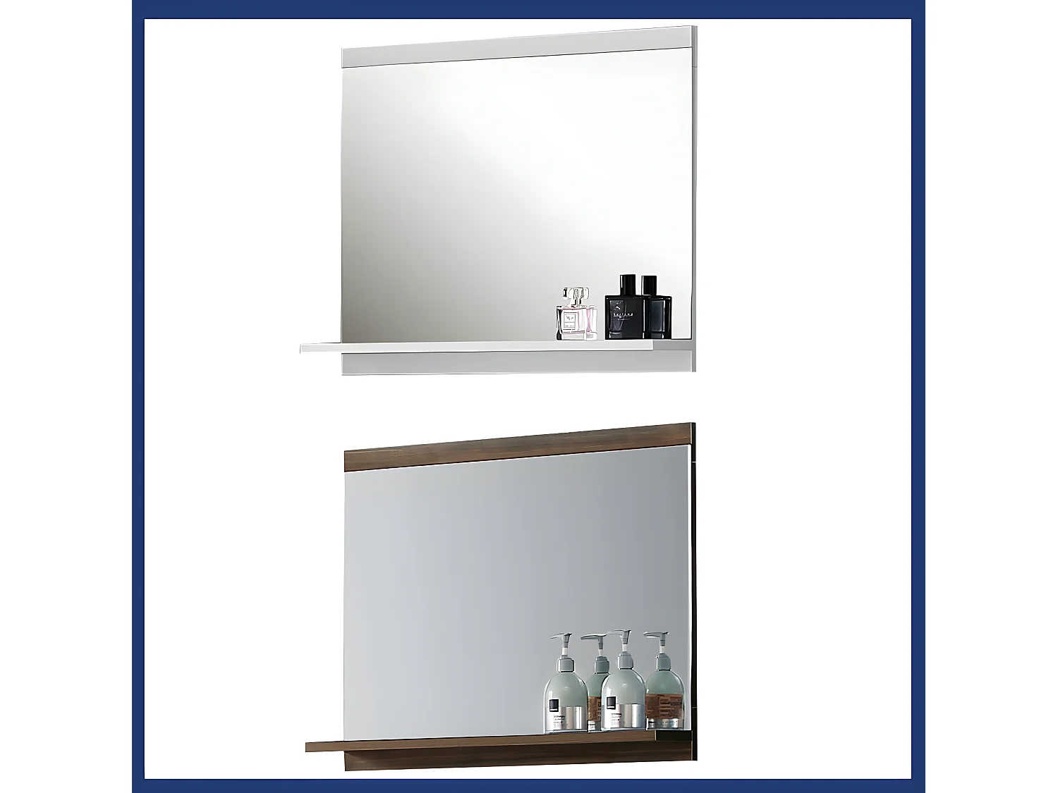 Miroir de salle de bain avec tablette Miroir de courtoisie 60(L)x12(P)x50cm(H) Blanc Aica