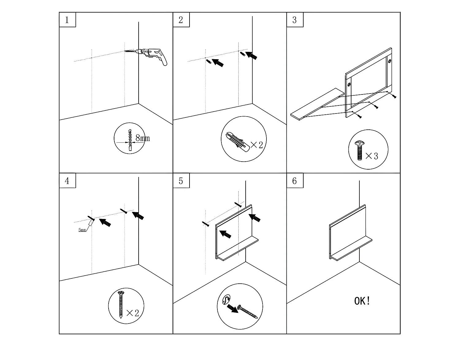 Miroir de salle de bain avec tablette Miroir de courtoisie 60(L)x12(P)x50cm(H) Blanc Aica
