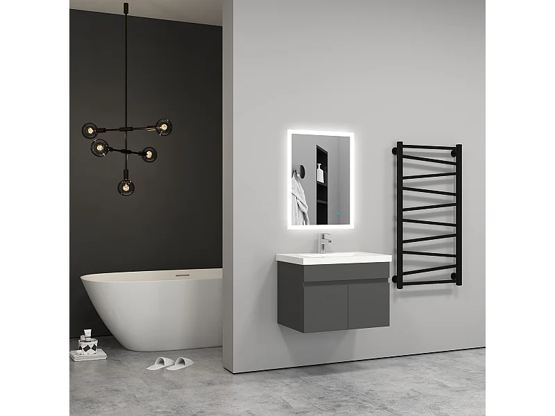 60cm Meuble salle de bain anthracite 2 portes avec une vasque à poser Aica