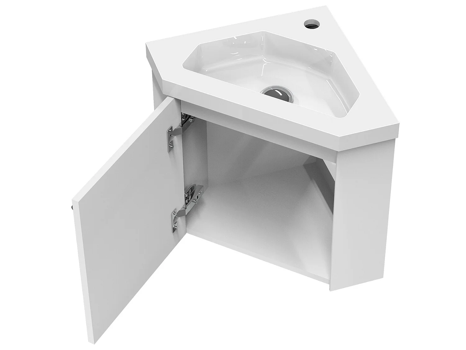Meuble salle de bain d'angle 39.5x39.5x42cm 1 porte meuble suspendu avec la vasque blanc