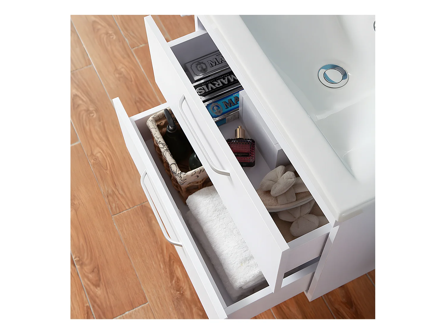 Meuble sous vasque meuble lave-mains à suspendre avec lavabo blanc avec 2 tiroirs 60cm