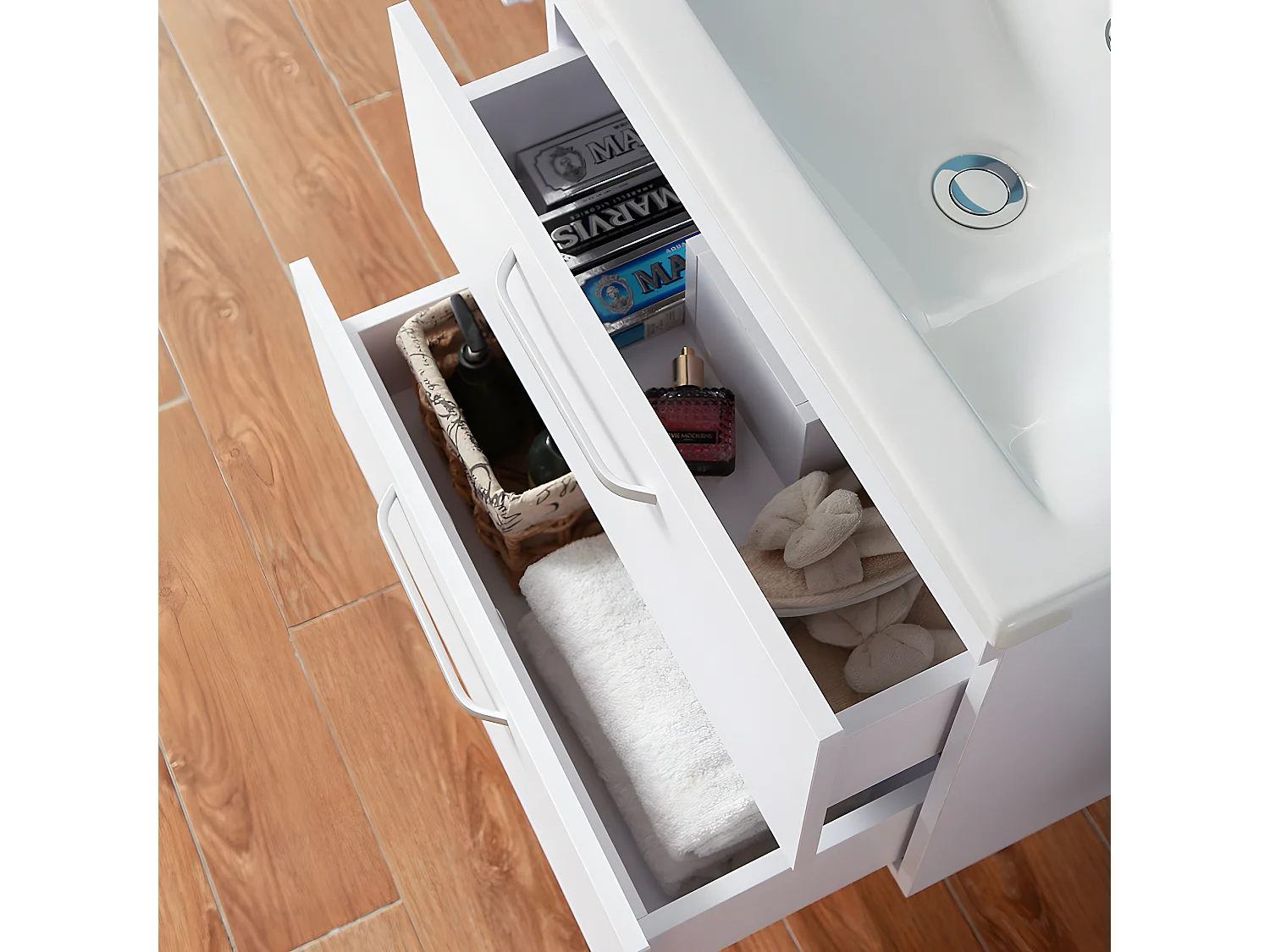 Meuble sous vasque meuble lave-mains à suspendre avec lavabo blanc avec 2 tiroirs 60cm