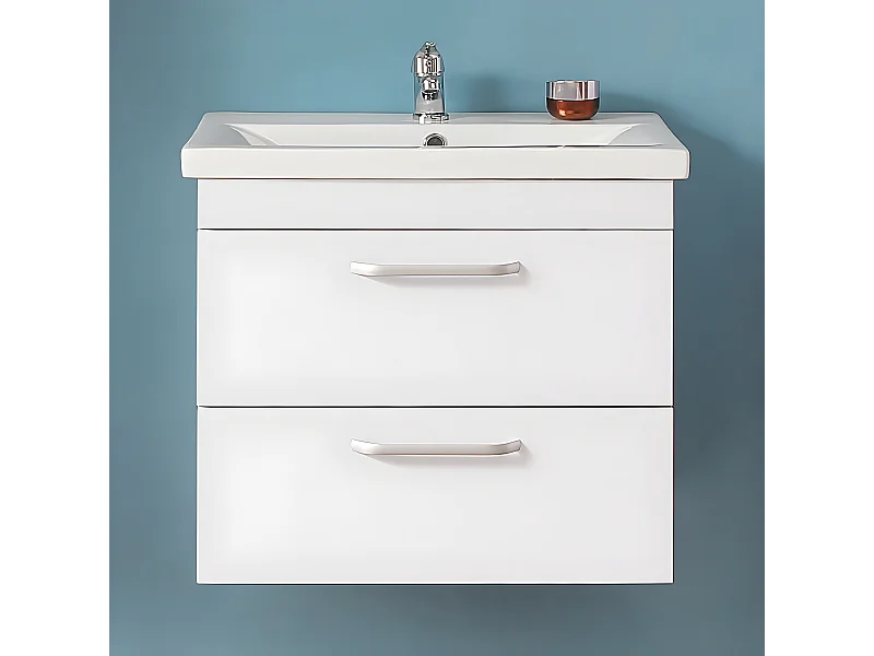 Meuble sous vasque meuble lave-mains à suspendre avec lavabo blanc avec 2 tiroirs 60cm