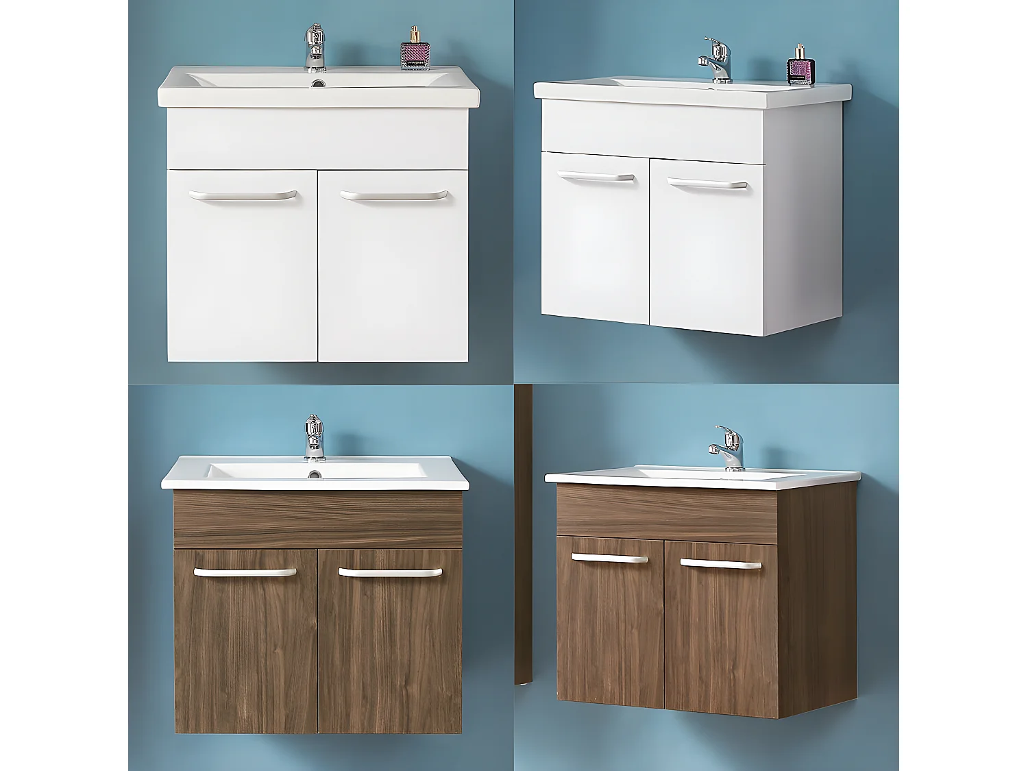 Meuble sous vasque à suspendre avec lavabo intégré Blanc L.58xP.38xH.50cm Aica