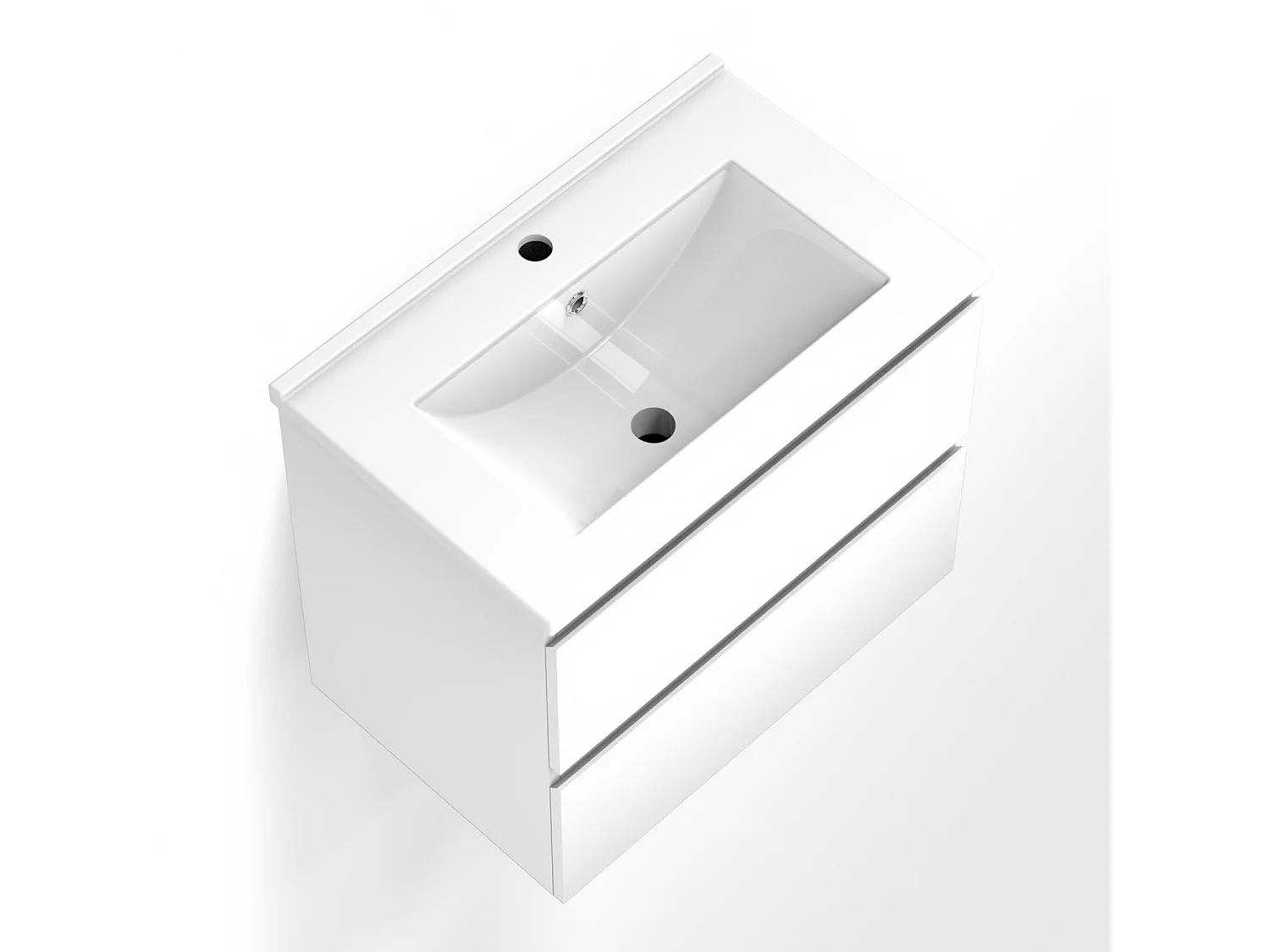 Meuble de salle de bain avec vasque intégrée poignées incorporées Blanc 60cm Aica