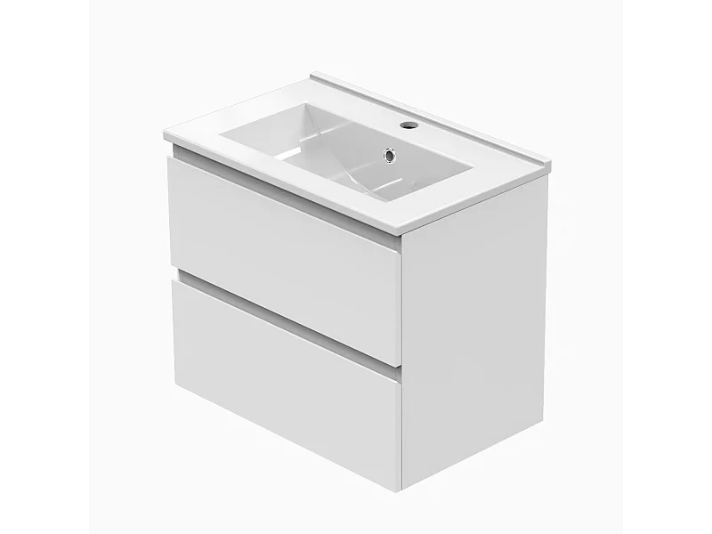 Meuble de salle de bain avec vasque intégrée poignées incorporées Blanc 60cm Aica