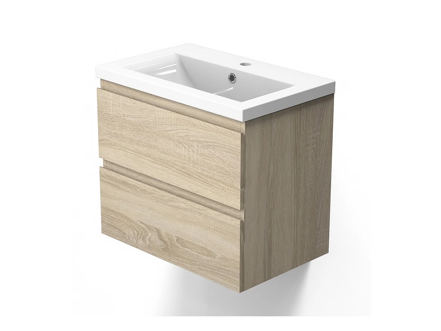 Meuble de salle de bain avec vasque intégrée poignées incorporées Bois 50cm Aica