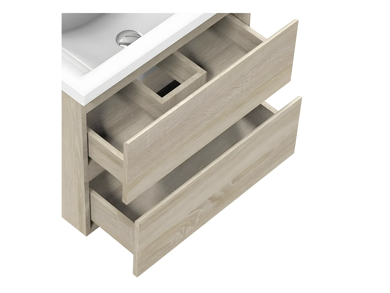 Meuble de salle de bain avec vasque intégrée poignées incorporées Bois 50cm Aica