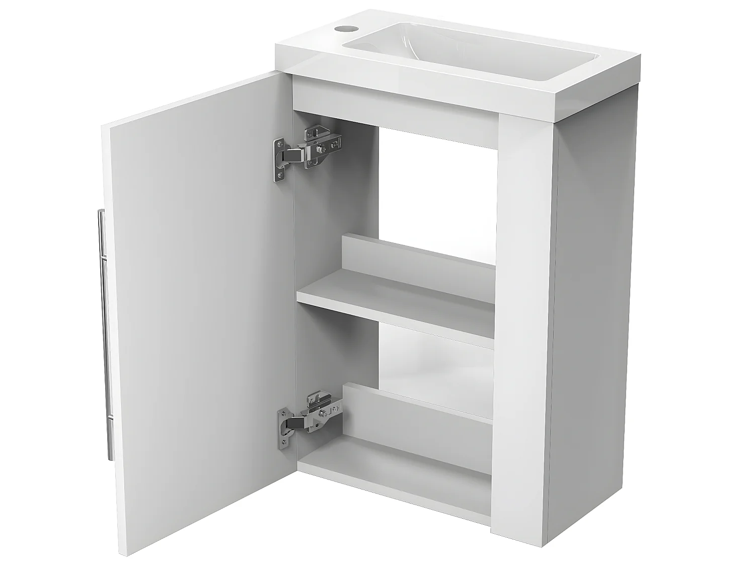 Meuble salle de bain 44x23x60cm 1 porte meuble suspendu avec la vasque couleur blanc Aica