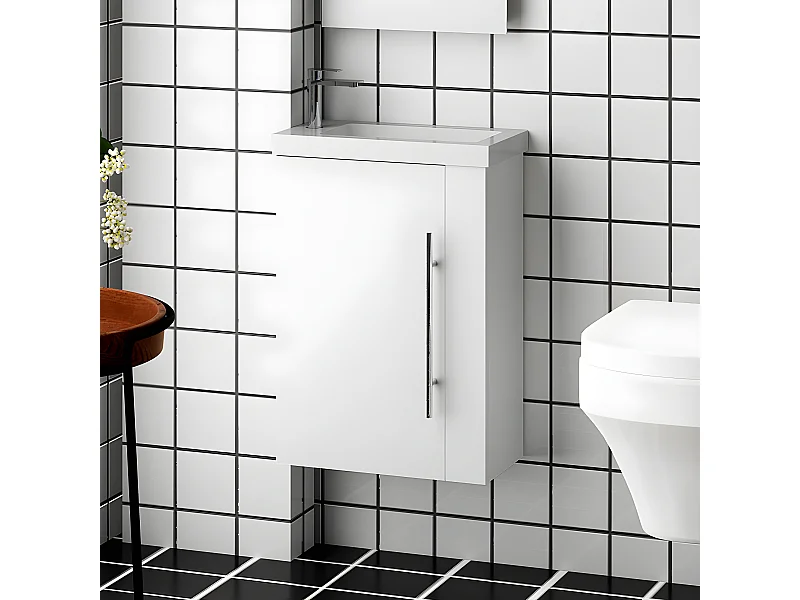 Meuble salle de bain 44x23x60cm 1 porte meuble suspendu avec la vasque couleur blanc Aica