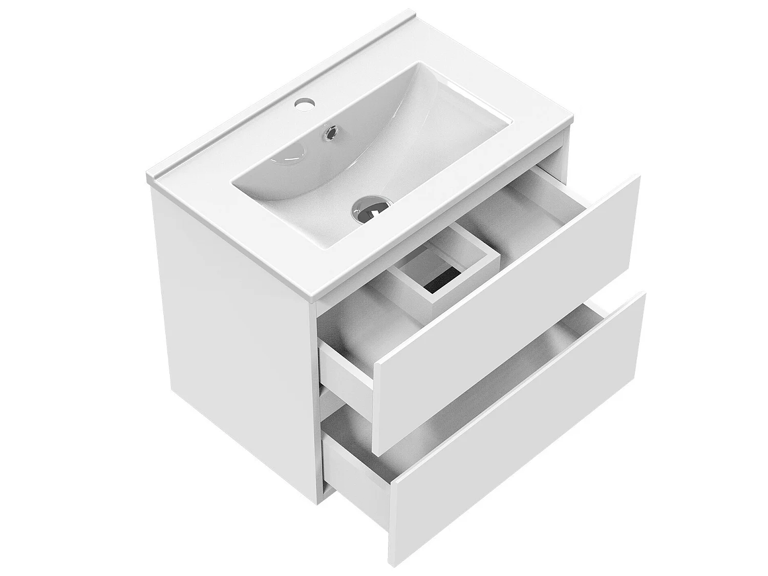 Meuble salle de bain 50x38.5x45cm 2 tiroirs meuble suspendu avec la vasque blanc Aica