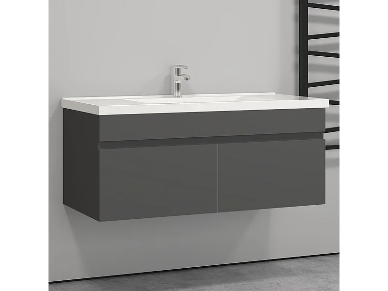 Meuble salle de bain anthtacite 2 portes avec une vasque à suspendre 99x45x40cm Aica