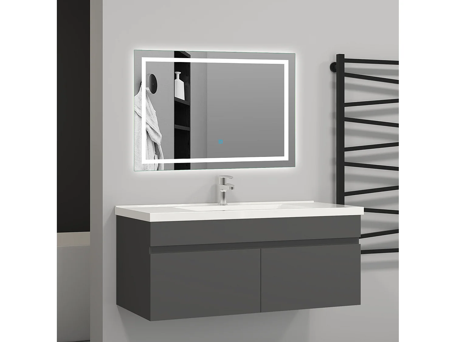 Meuble salle de bain anthtacite 2 portes avec une vasque à suspendre 99x45x40cm Aica