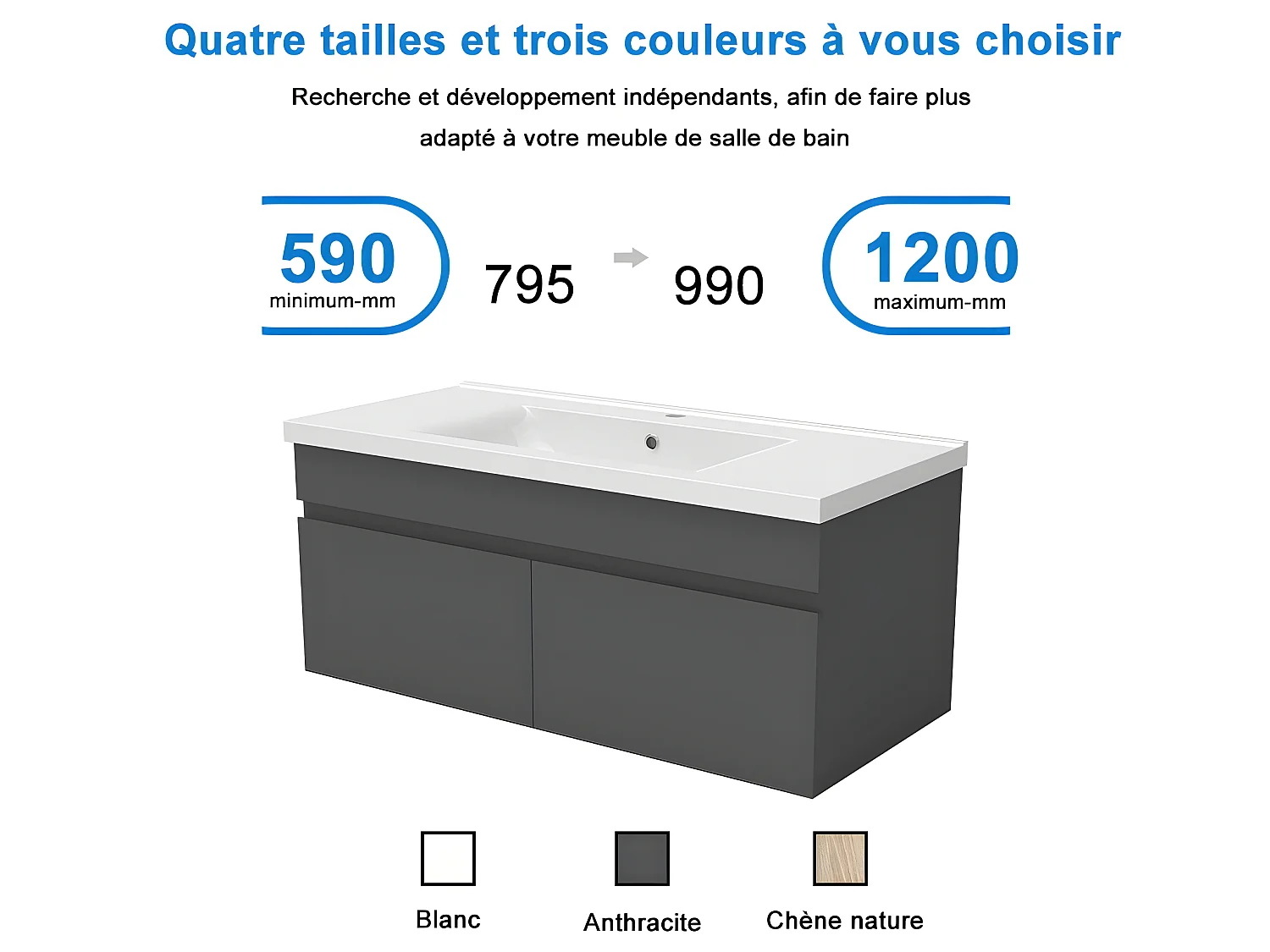 Meuble salle de bain anthtacite 2 portes avec une vasque à suspendre 99x45x40cm Aica