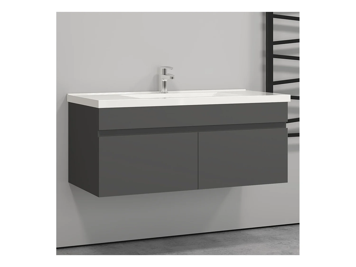 Meuble salle de bain anthtacite 2 portes avec une vasque à suspendre 99x45x40cm Aica