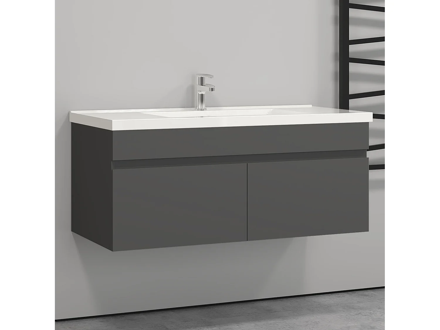 Meuble salle de bain anthtacite 2 portes avec une vasque à suspendre 99x45x40cm Aica