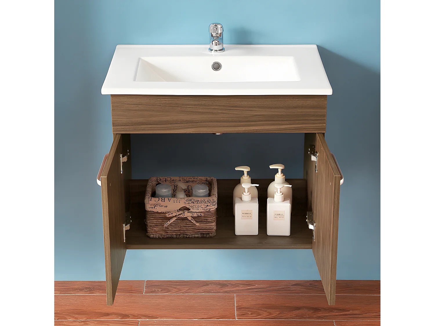 Ensemble meuble salle de bain et vasque 58x38x50cm deux portes Aica