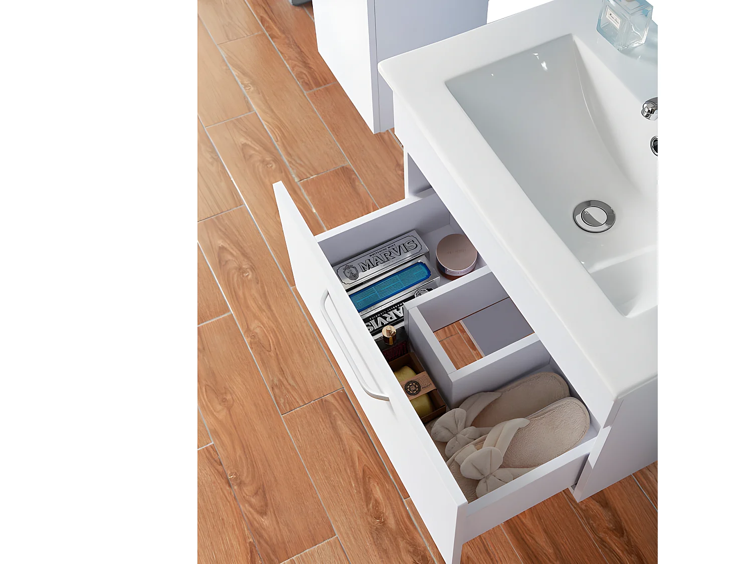 Meuble sous vasque meuble lave-mains à suspendre avec lavabo meuble de rangement 60cm Aica