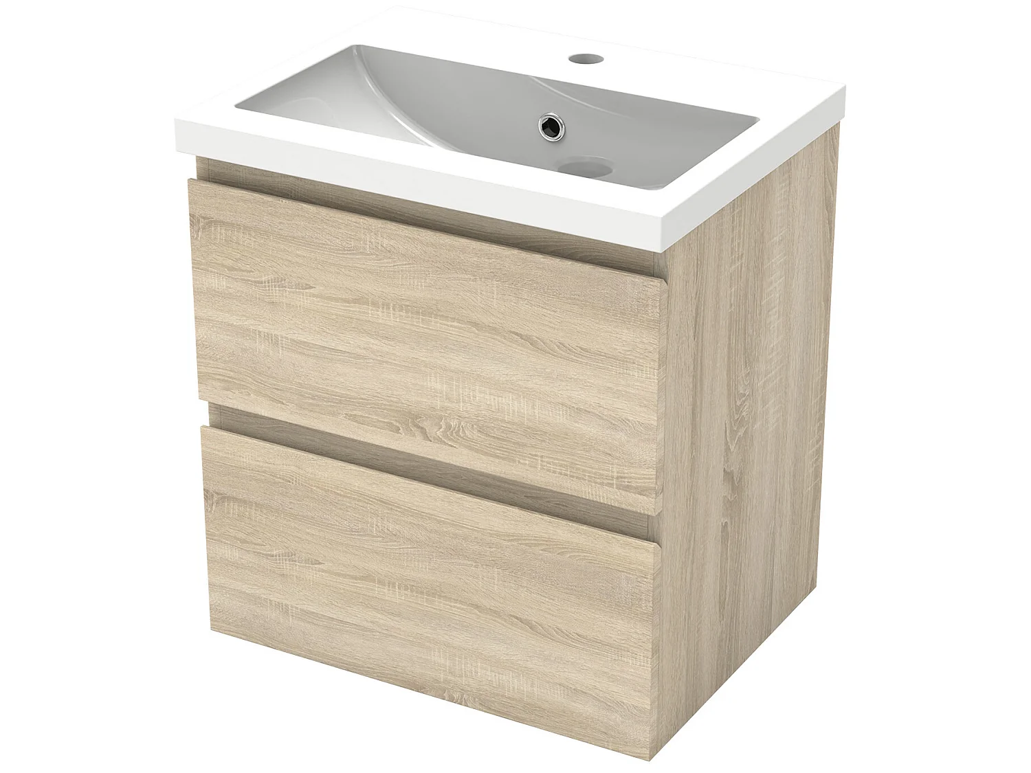 Meuble salle de bain naturel deux tiroirs avec une vasque à suspendre 50x38.5x52cm Aica