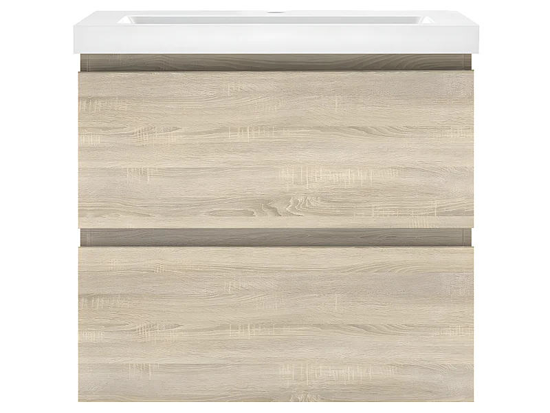 Meuble salle de bain naturel deux tiroirs avec une vasque à suspendre 50x38.5x52cm Aica