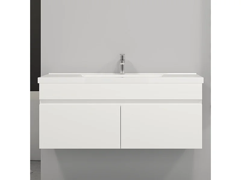 Meuble salle de bain blanc 2 portes avec une vasque à suspendre 99x45x40cm Aica