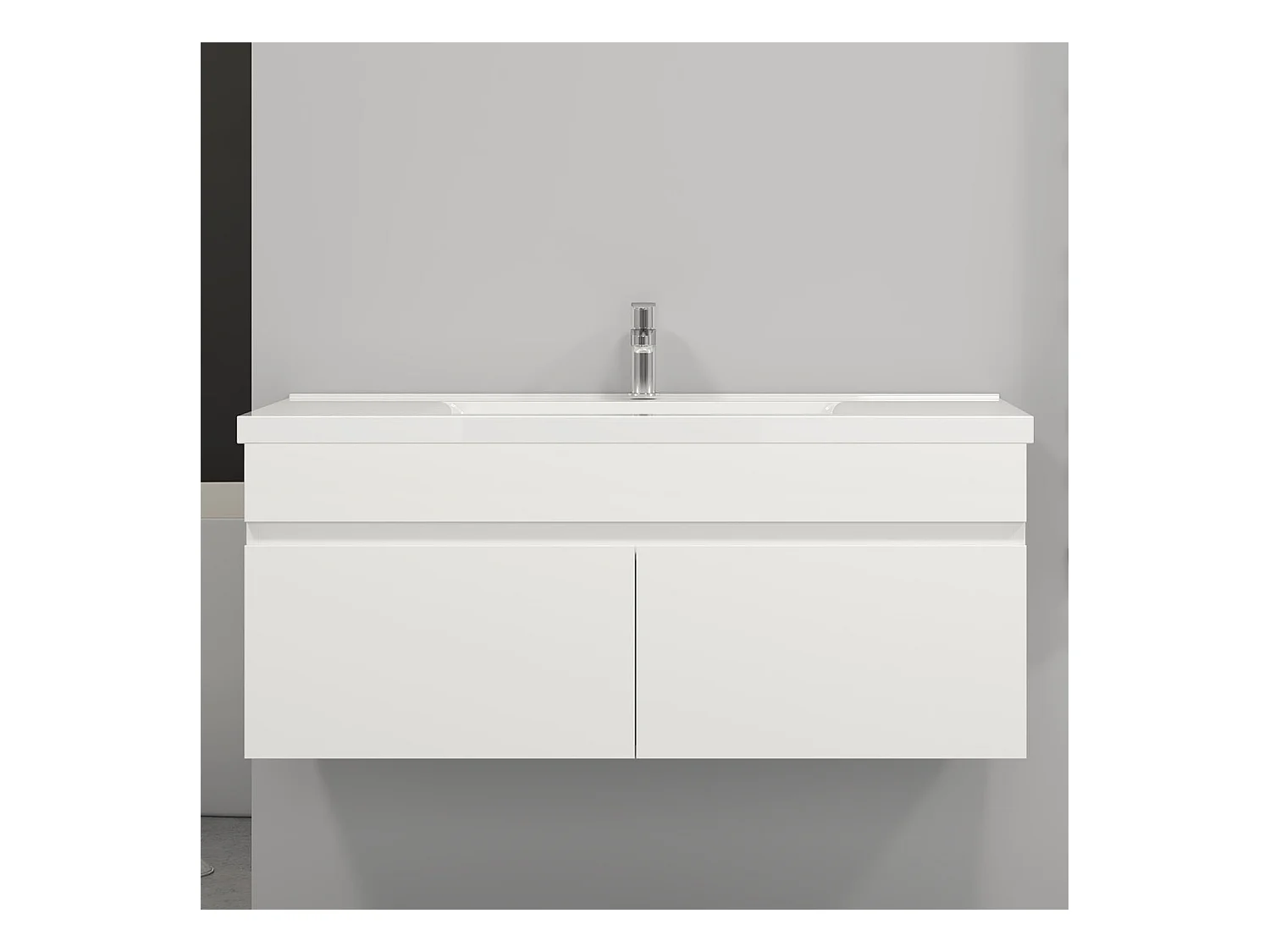 Meuble salle de bain blanc 2 portes avec une vasque à suspendre 99x45x40cm Aica