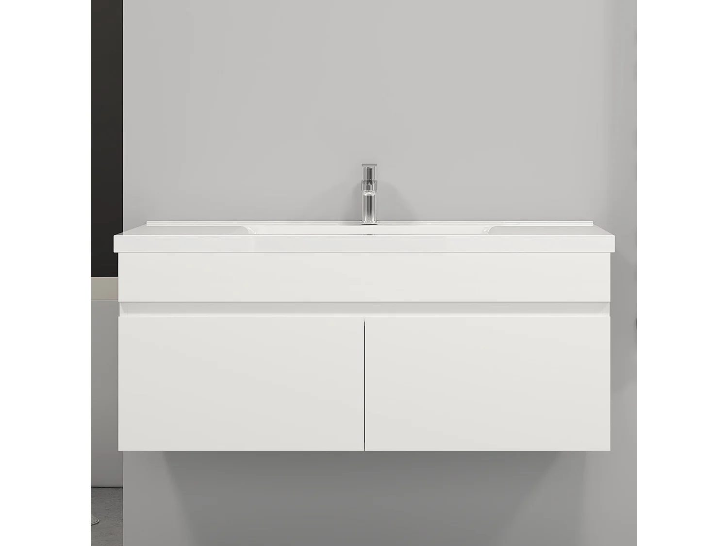 Meuble salle de bain blanc 2 portes avec une vasque à suspendre 99x45x40cm Aica