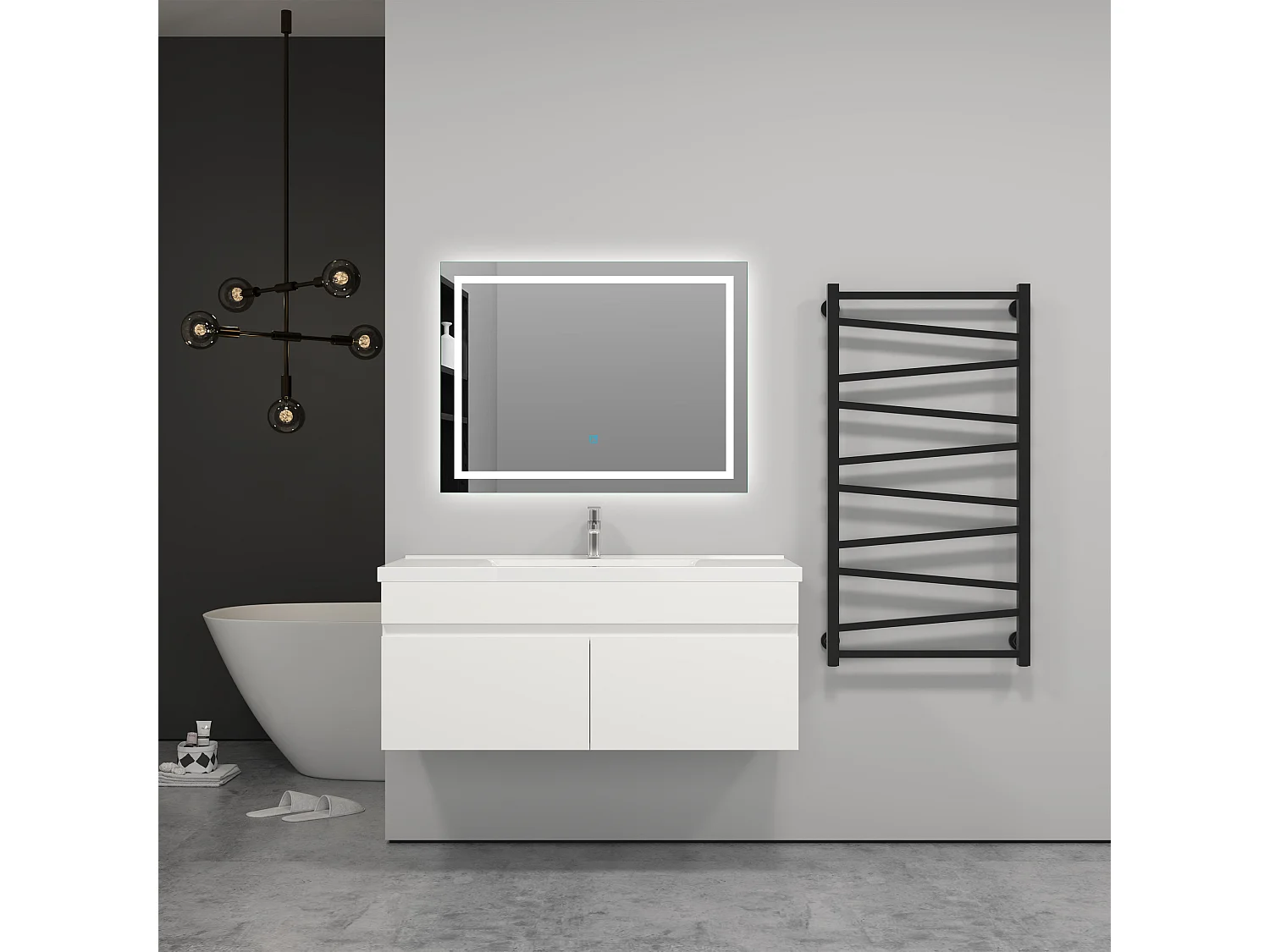 Meuble salle de bain blanc 2 portes avec une vasque à suspendre 99x45x40cm Aica