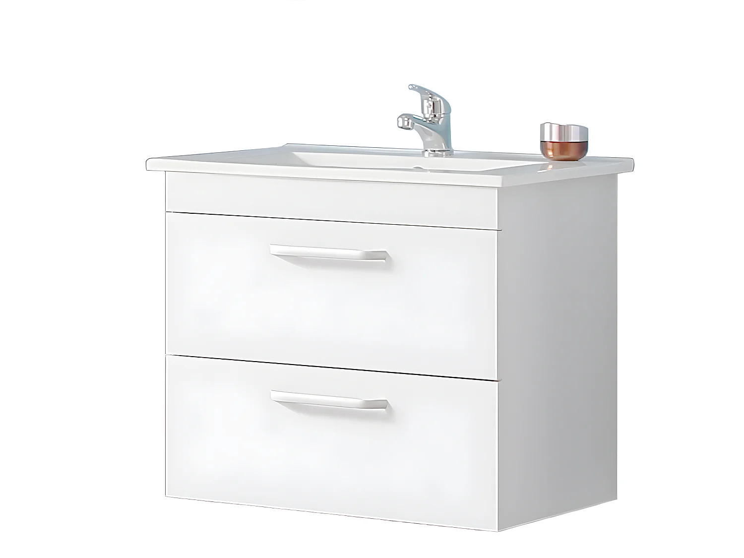 Meuble salle de bain 58x38x50cm 2 tiroirs meuble suspendu avec la vasque blanc Aica