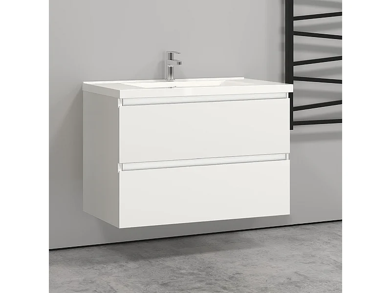 Meuble salle de bain blanc avec 2 tiroirs à une fermeture amortie avec une vasque à suspendre 79x44.5x52(L*W*H)cm