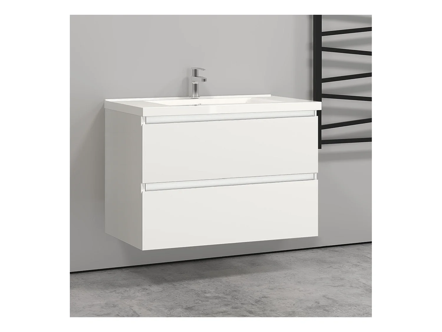 Meuble salle de bain blanc avec 2 tiroirs à une fermeture amortie avec une vasque à suspendre 79x44.5x52(L*W*H)cm