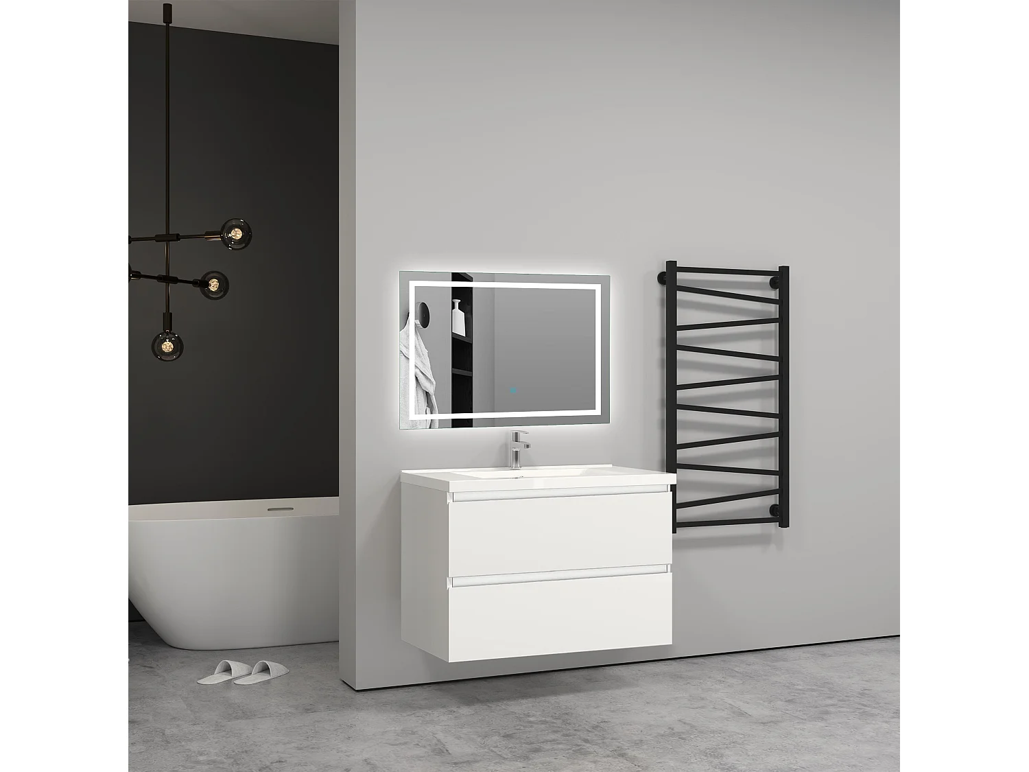 Meuble salle de bain blanc avec 2 tiroirs à une fermeture amortie avec une vasque à suspendre 79x44.5x52(L*W*H)cm
