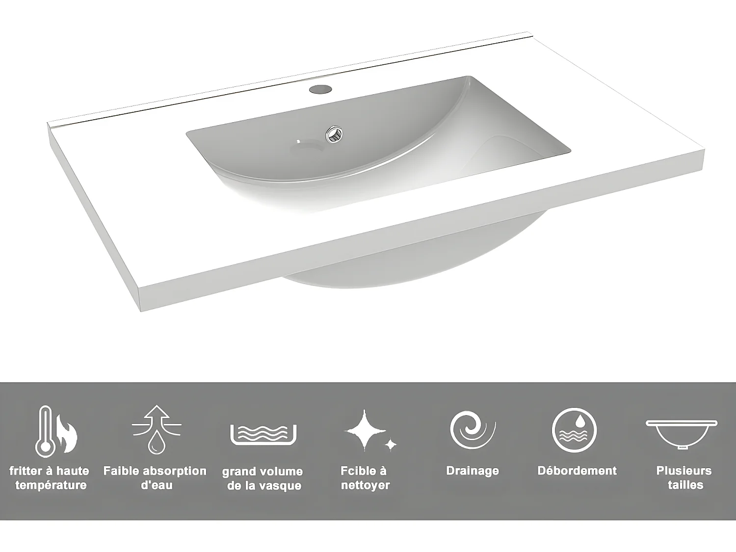 Meuble salle de bain blanc avec 2 tiroirs à une fermeture amortie avec une vasque à suspendre 79x44.5x52(L*W*H)cm