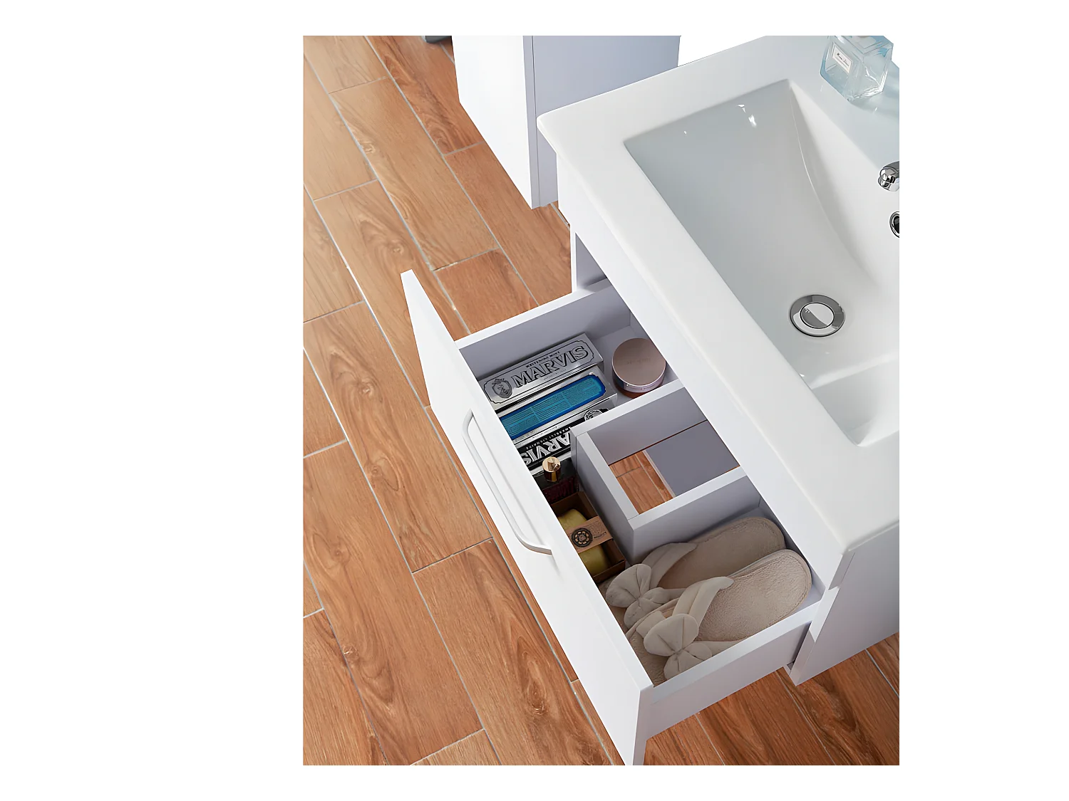 Meuble sous vasque avec lavabo à suspendre Blanc 1 tiroir 60cm Aica