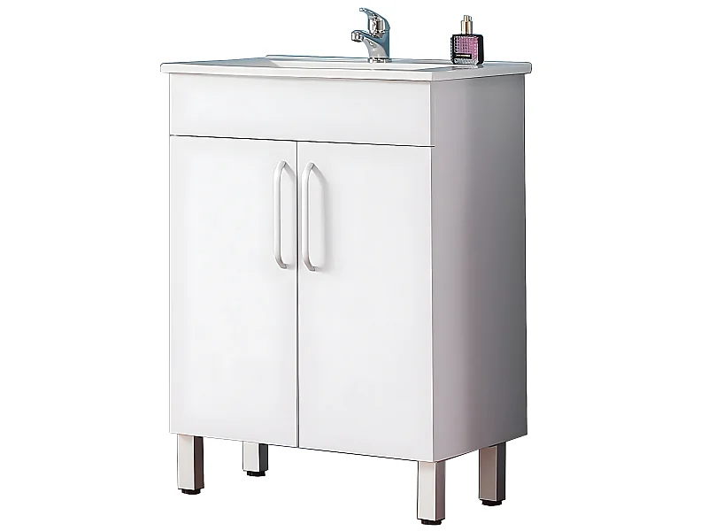Meuble salle de bain 58x38x82.4cm 2 portes Meuble vasque sur pied couleur blanc Aica