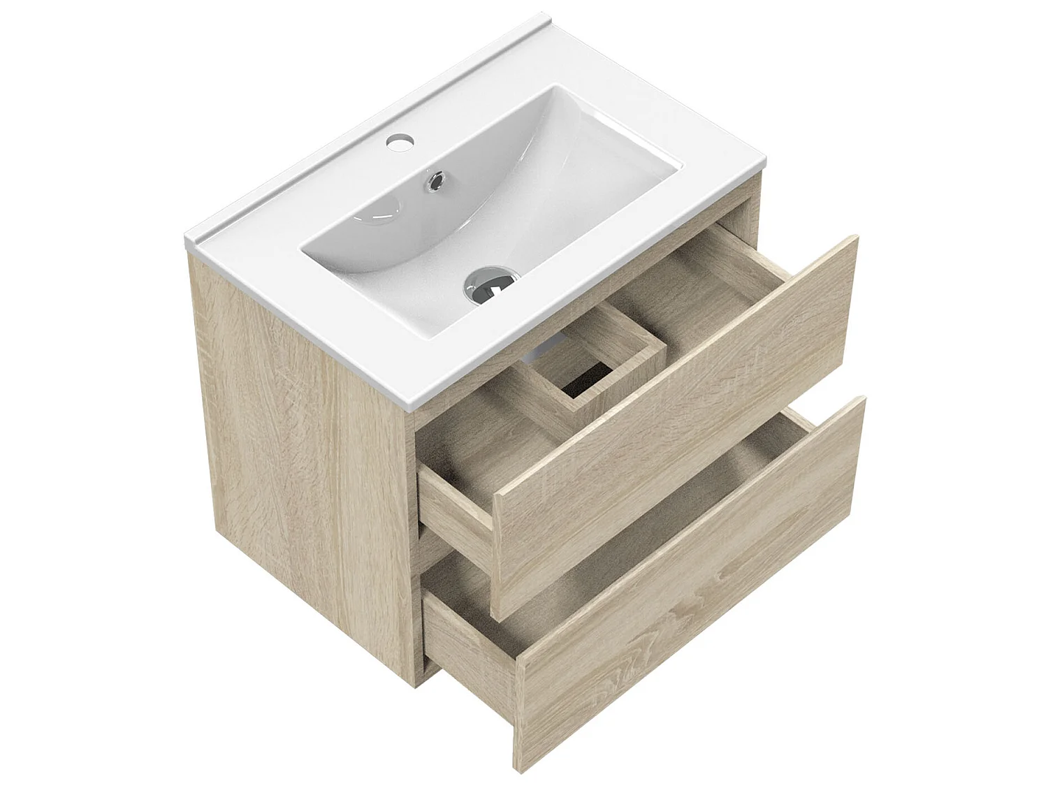 Meuble salle de bain 60x38.5x45cm 2 tiroirs meuble suspendu avec la vasque bois Aica