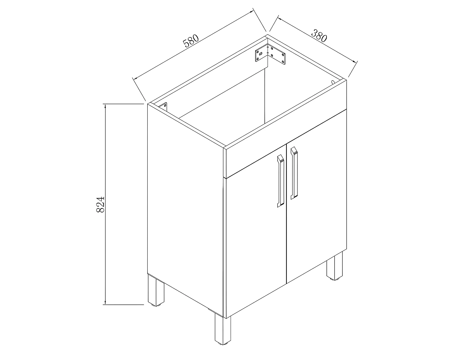Meuble sous vasque sur pieds avec lavabo intégré 2 portes Blanc L.58xP.38xH.82,4cm Aica
