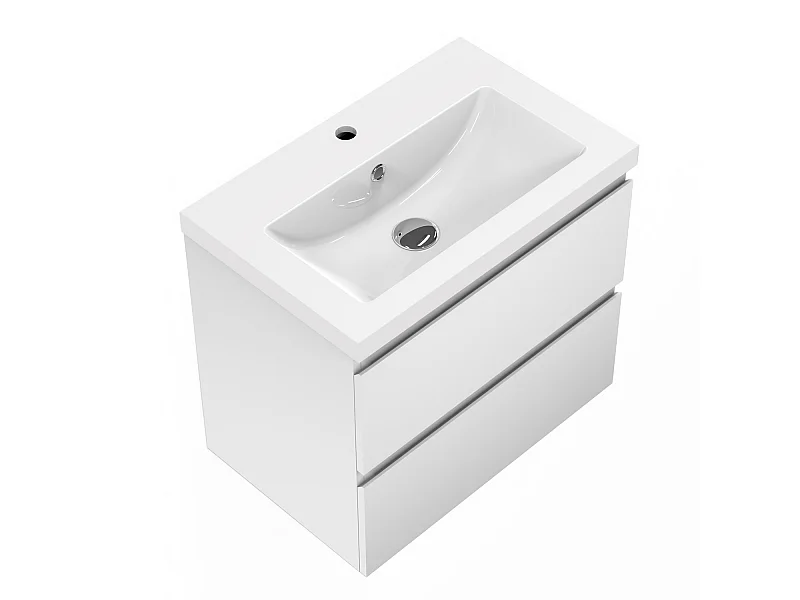 Meuble salle de bain blanc deux tiroirs avec une vasque à suspendre 50x38.5x52cm Aica