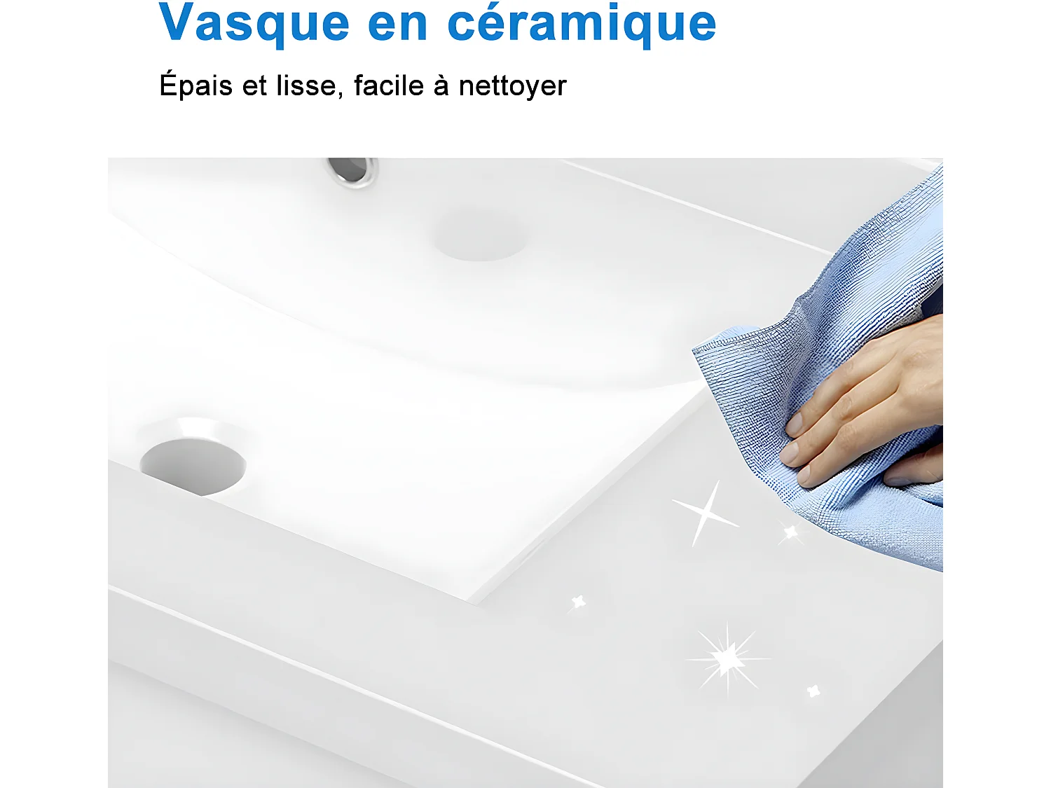 Meuble salle de bain blanc deux tiroirs avec une vasque à suspendre 50x38.5x52cm Aica