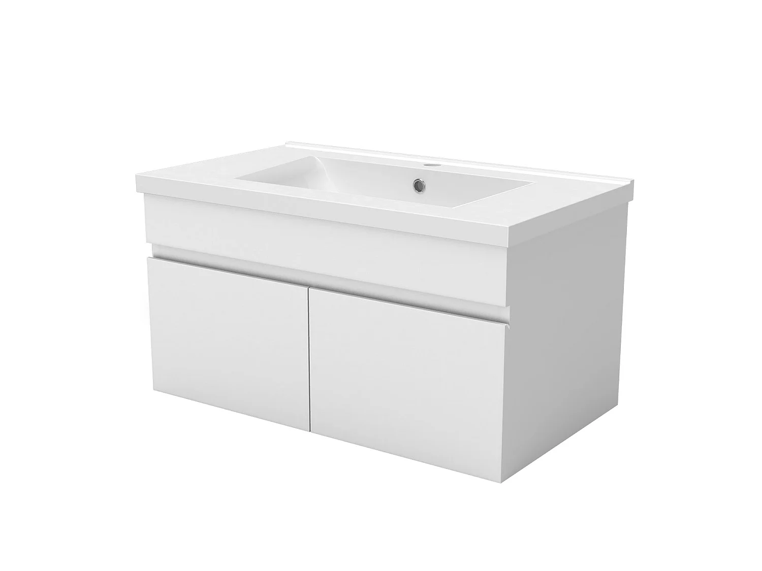 80cm Meuble salle de bain blanc 2 portes avec une vasque à suspendre Aica