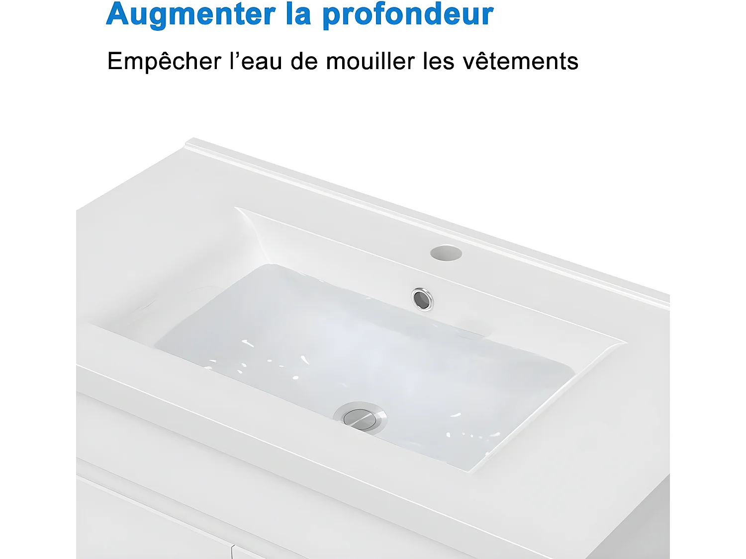 80cm Meuble salle de bain blanc 2 portes avec une vasque à suspendre Aica