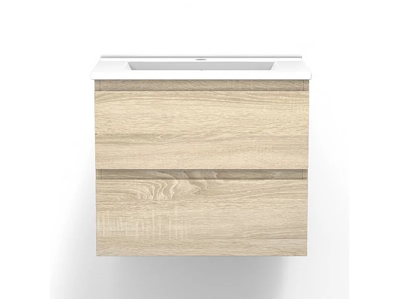 Meuble de salle de bain avec vasque intégrée poignées incorporées Bois 60 cm