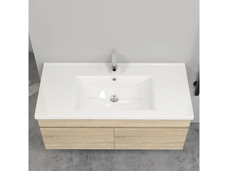 99x45x40cm(L*W*H)cm Meuble salle de bain naturel 2 portes avec une vasque à suspendre Aica